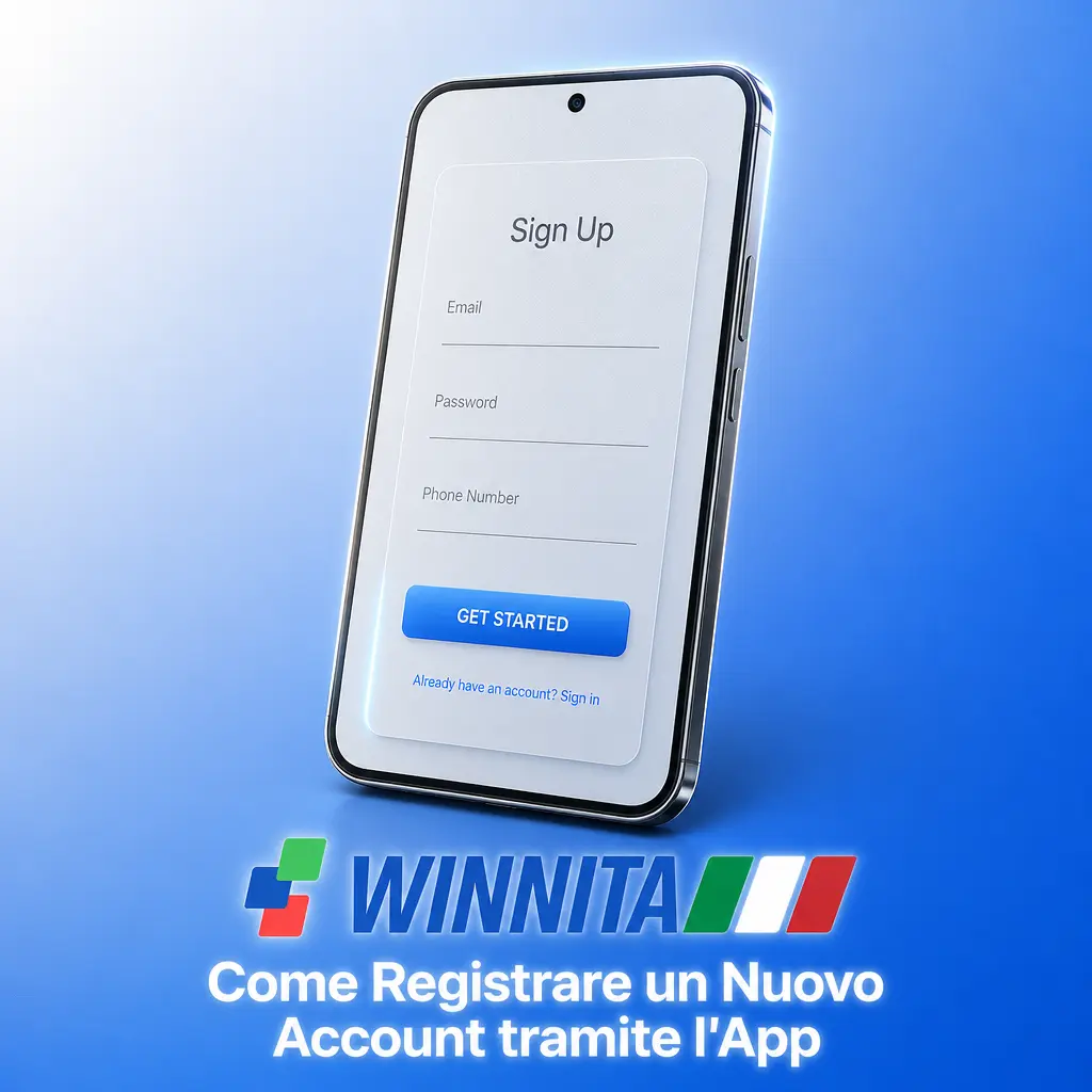 Schermata di registrazione dell'app Winnita